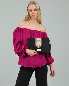 Paper straw women's envelope bag Doca 22352 black